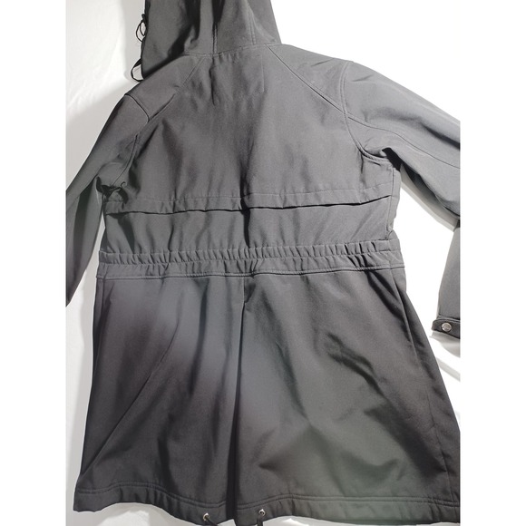 DKNY Jacket Womens XL Black Hooded Softshell Parka Coat Fleece Lined Zip Pockets - Picture 7 of 7